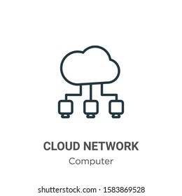 Cloud network outline vector icon. Thin line black cloud network icon, flat vector simple element illustration from editable computer concept isolated on white background