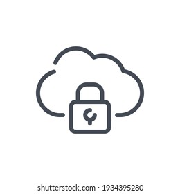 Cloud network protection and access line icon. Cloud service with lock vector outline sign.