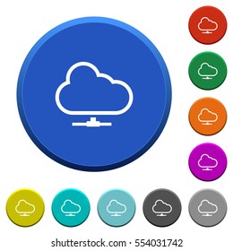 Cloud network round color beveled buttons with smooth surfaces and flat white icons
