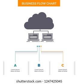 cloud, network, server, internet, data Business Flow Chart Design with 3 Steps. Glyph Icon For Presentation Background Template Place for text.