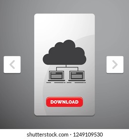 cloud, network, server, internet, data Glyph Icon in Carousal Pagination Slider Design and Red Download Button