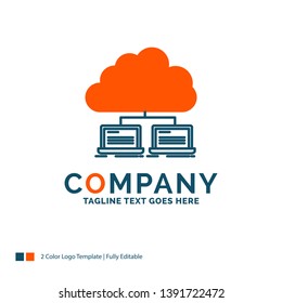 cloud, network, server, internet, data Logo Design. Blue and Orange Brand Name Design. Place for Tagline. Business Logo template.