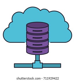 cloud and network server storage icon colorful silhouette with thick contour vector illustration