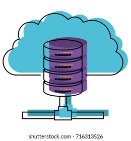 cloud and network server storage in watercolor silhouette vector illustration