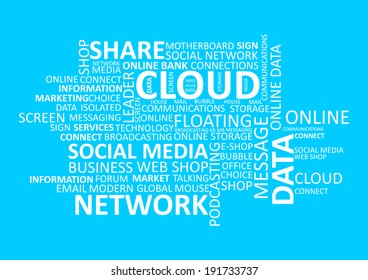 Cloud and Network Social Media Word Cloud tag concept in vector
