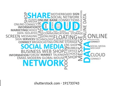 Cloud and Network Social Media Word Cloud tag concept in vector