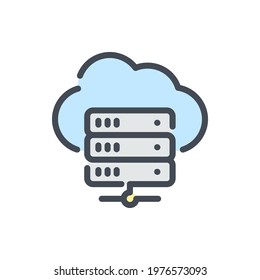 Cloud network storage and server color line icon. Online database and hosting hardware vector outline colorful sign.