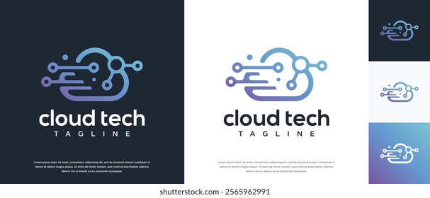 Cloud network technology logo design. Cloud digital technology logo design vector icon.