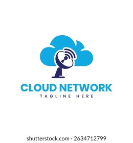 Cloud network technology logo design modern minimal cloud antenna communication 
