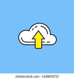 Cloud network upload line icon. Virtual server data backup symbol. VPN internet technology up arrow sign isolated on blue background. Vector illustration.