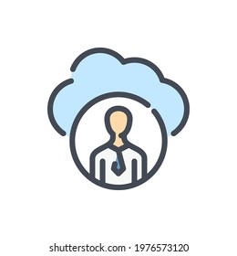 Cloud network with user profile color line icon. Online connection to personal information and cloud storage service vector outline colorful sign.