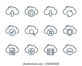 Cloud Network vector line icon set. Cloud Computing outline icons. Cloud Storage icon collection.