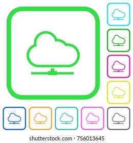 Cloud network vivid colored flat icons in curved borders on white background