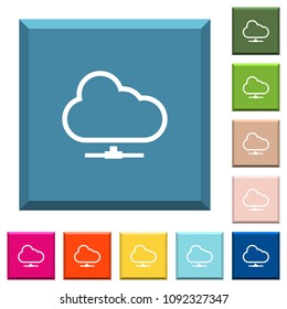 Cloud network white icons on edged square buttons in various trendy colors