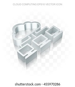 Cloud networking icon: Flat metallic 3d Cloud Network, transparent shadow on light background, EPS 10 vector illustration.