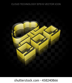 Cloud networking icon: Yellow 3d Cloud Network made of paper tape on black background, transparent shadow, EPS 10 vector illustration.