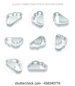 Cloud networking icons set: different views of flat 3d metallic Cloud icon with transparent shadow on white background, EPS 10 vector illustration.