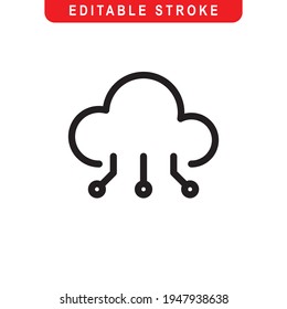 Cloud Networking Outline Icon. Cloud Networking Line Art Logo. Vector Illustration. Isolated on White Background. Editable Stroke
