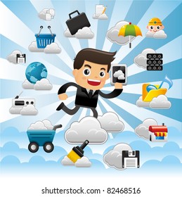 Cloud network,with business man hold pad.