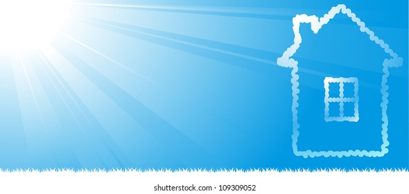 cloud new house silhouette on blue sky background with sunrise