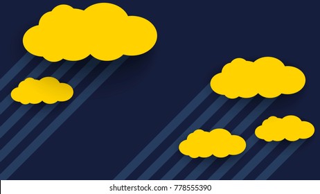 Cloud in night sky Paper art Style. Abstract cloud paper shape style and rain. vector, illustration.