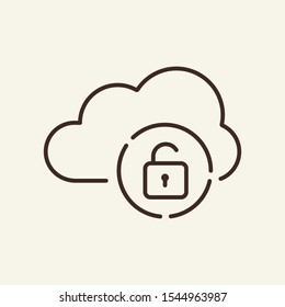 Cloud no protection line icon. Cloud, defense, padlock. Cloud data concept. Vector illustration can be used for topics like IT, internet, data saving