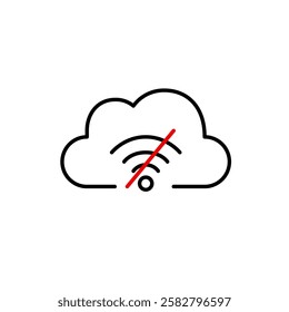 Cloud and no wi-fi symbol. No online connectivity, data backup. Offline file storage. Pixel perfect vector icon
