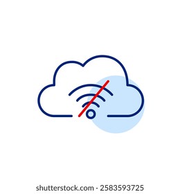 Cloud and no wi-fi symbol. No online connectivity, data backup. Offline file storage. Pixel perfect, editable stroke icon