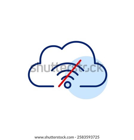 Cloud and no wi-fi symbol. No online connectivity, data backup. Offline file storage. Pixel perfect, editable stroke icon