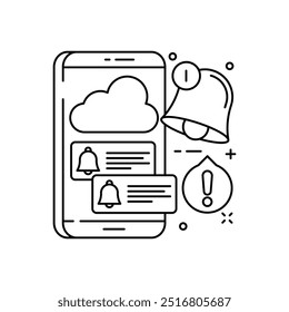 Cloud Notification Alert Outline Icon, Vector illustration