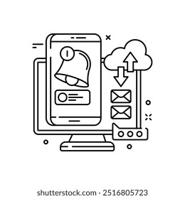 Cloud Notification Outline Icon, Vector illustration