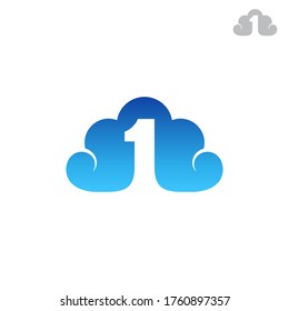 Cloud number 1 logo concept, simple flat gradient blue color logo style