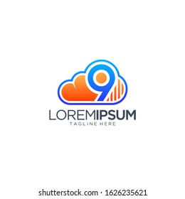 Cloud And Number 9 Logo Vector Template