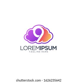 Cloud And Number 9 Logo Vector Template