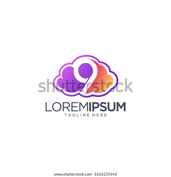 Cloud And Number 9 Logo\
Vector Template