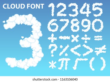 Cloud number font and math icon illustration