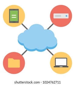 A cloud offering multiple services, concept of cloud computing flat icon