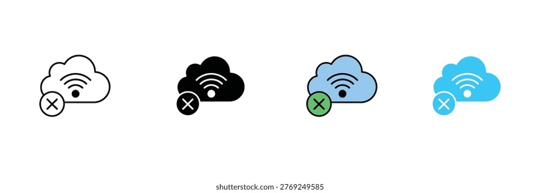 Cloud Offline Icon with Cross for No Internet Connection, Data Disconnect, Network Error, and Wireless Signal Problem Symbol. Symbol Vector Illustration.