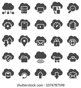 Cloud omputing. Vector illustrations icons set on gray background