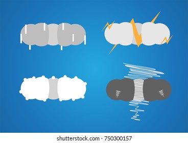 Cloud on blue background in concept of cartoon art. Weathers in flat design   include rain, winter, storm and lightning.
