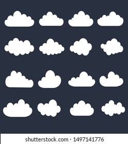 
Cloud on a dark background. Set. Isolated elements. Icons.