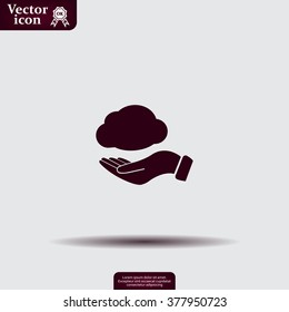 cloud on hand icon, vector illustration. Flat design style