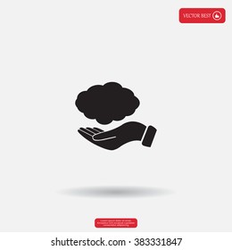 cloud on hand icon, vector illustration. Flat design style