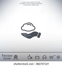 cloud on hand icon, vector illustration. Flat design style