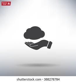 cloud on hand icon, vector illustration. Flat design style
