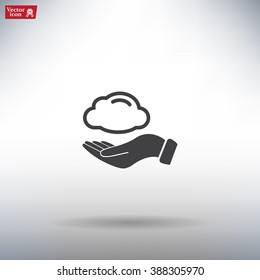 cloud on hand icon, vector illustration. Flat design style