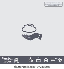 cloud on hand icon, vector illustration. Flat design style