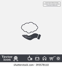 cloud on hand icon, vector illustration. Flat design style