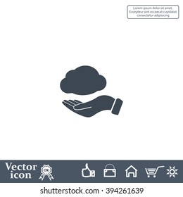 cloud on hand icon, vector illustration. Flat design style