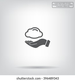 cloud on hand icon, vector illustration. Flat design style